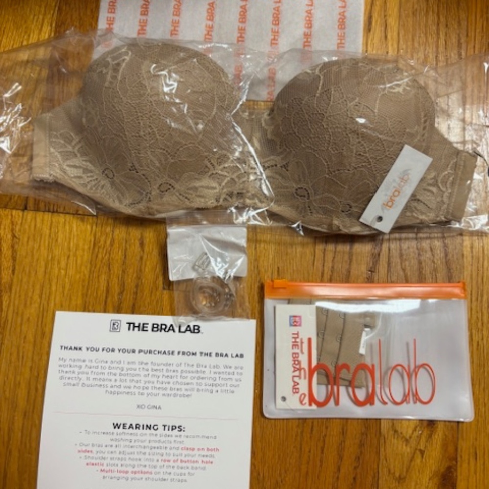 The Bra Lab - CLEARLY AMAZING LACE CLEAR/BEIGE BRA SET, Size 2 Small